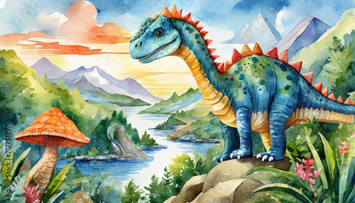 tyrannosaurus rex children's drawing of dinosaurs in a natural park, art design © Animaflora PicsStock
