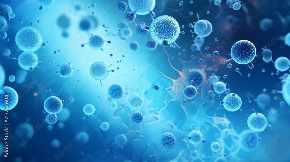 Group of virus cells on a blue background. Neural network AI generated art Group of virus cells on a blue background. Neural network AI generated art