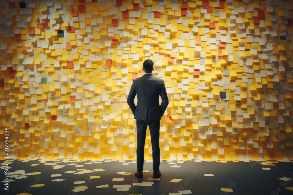 Businessman mapping out project with post-it notes Businessman mapping out project with post-it notes