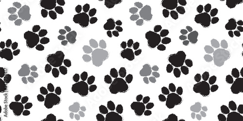 Paw cat or dog seamless pattern, pet foot print, animal vector background. Bear, panda, tiger step texture, grunge stamp repeat foot track wallpaper. Cartoon illustration