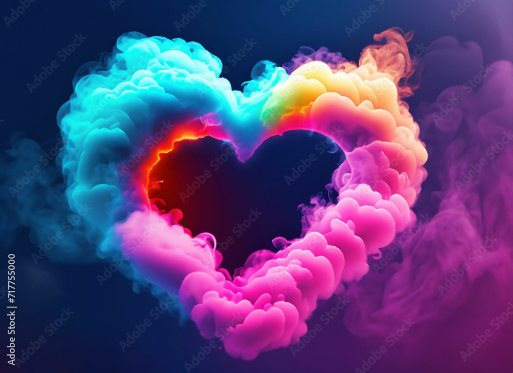 Diwali background with colorful smoke clouds in heart shape sky Diwali background with colorful smoke clouds in heart shape sky