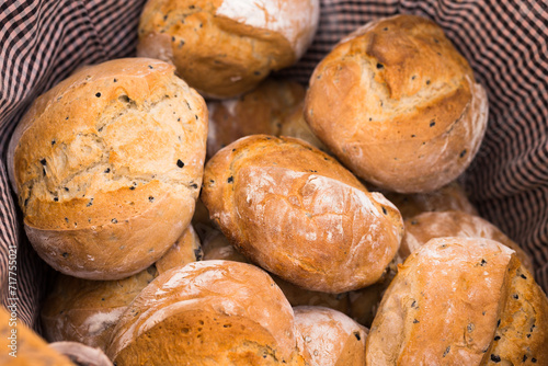 Ruddy rolls of fresh warm grain bread