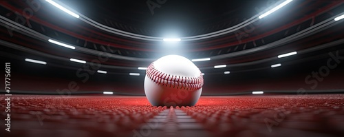 The focal point is a baseball in close-up, positioned at the heart of the stadium, poised for action. photo