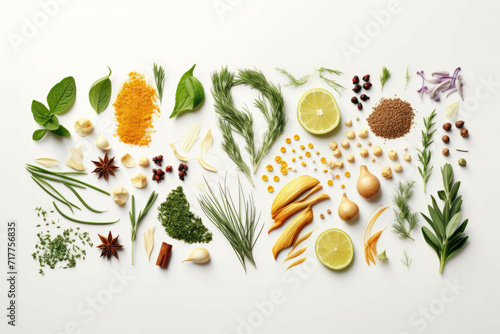 herbs and spices on white background