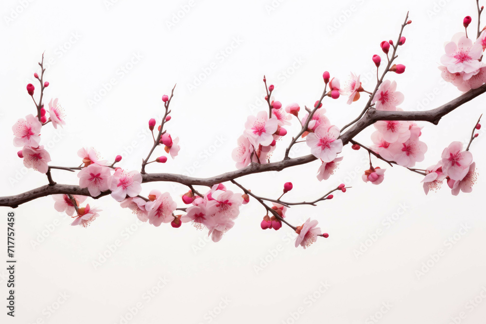 a branch of flowers with pink blossoms against a white background a branch of flowers with pink blossoms against a white background