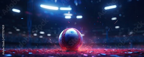 The center of attention is a baseball, captured up close in the midst of the stadium, set for an exciting game. photo