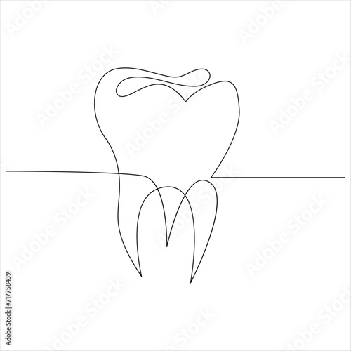 Continuous one line drawing of teeth line art drawing vector illustration