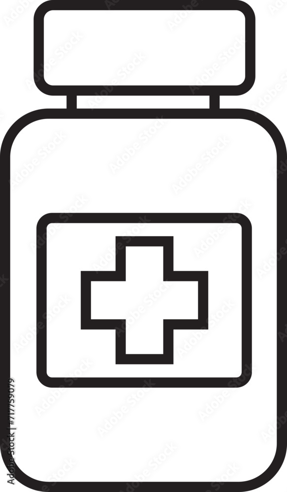 Obraz premium Medicine bottle icon. Pharmacy sign vector isolated on transparent background. Outline style editable stock for mobile concept and web design. Drugstore logo illustration. Medication. Contour symbol.