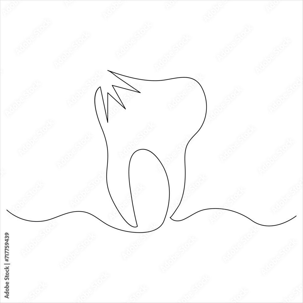 Obraz premium Continuous one line drawing of teeth line art drawing vector illustration