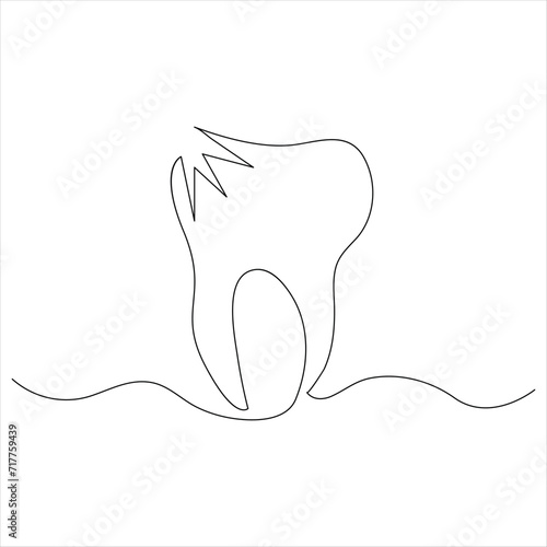 Continuous one line drawing of teeth line art drawing vector illustration