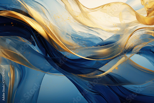 blue and gold background abstract art with swirling lines