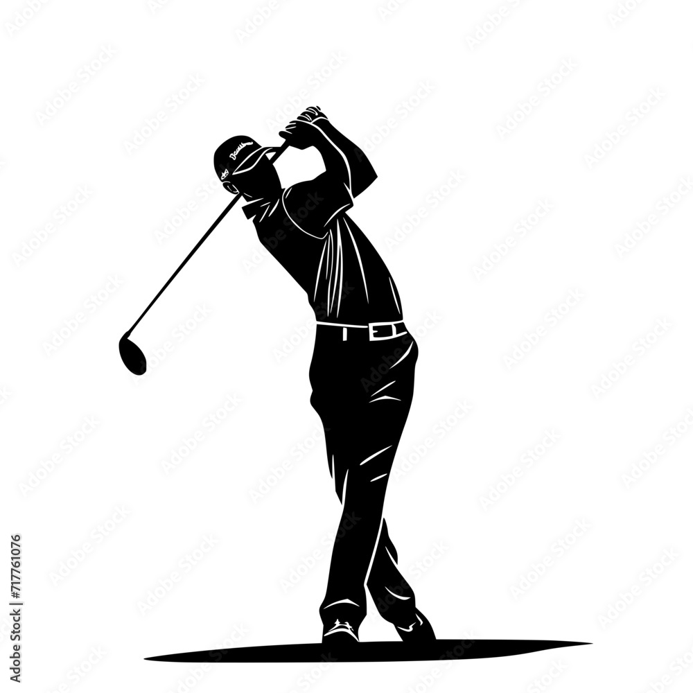 Golf Player Black and White Silhouette Vector SVG Laser Cut Print Generative AI