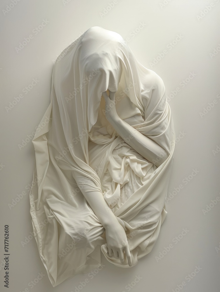 Sculpture of a woman in white fabric on a white background. Sculpture of a woman in white fabric on a white background.