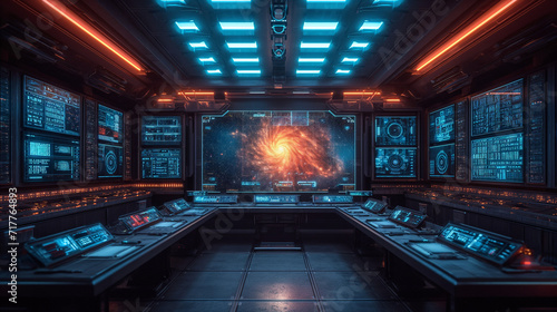 Spaceship futuristic interior sci fi neon colors