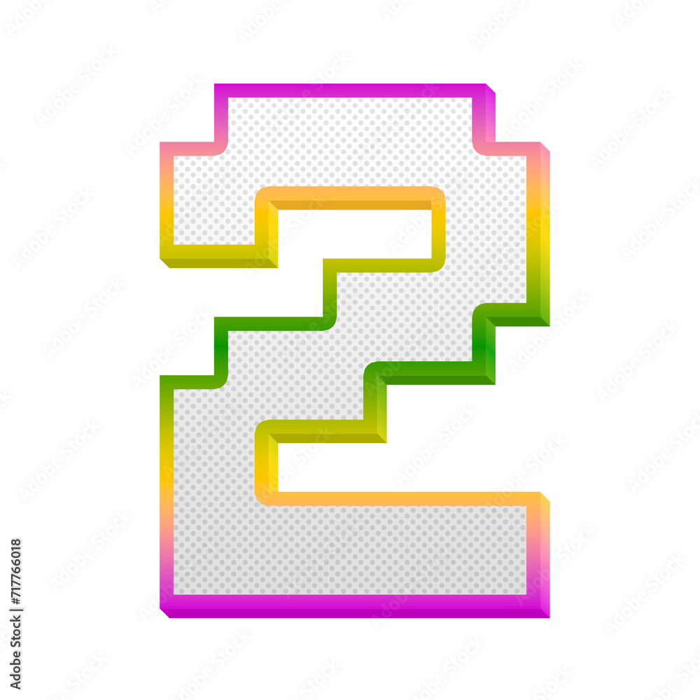 Gaming pop number 2 two isolated on transparent background. This is a part of a set which also includes letters and symbols Gaming pop number 2 two isolated on transparent background. This is a part of a set which also includes letters and symbols