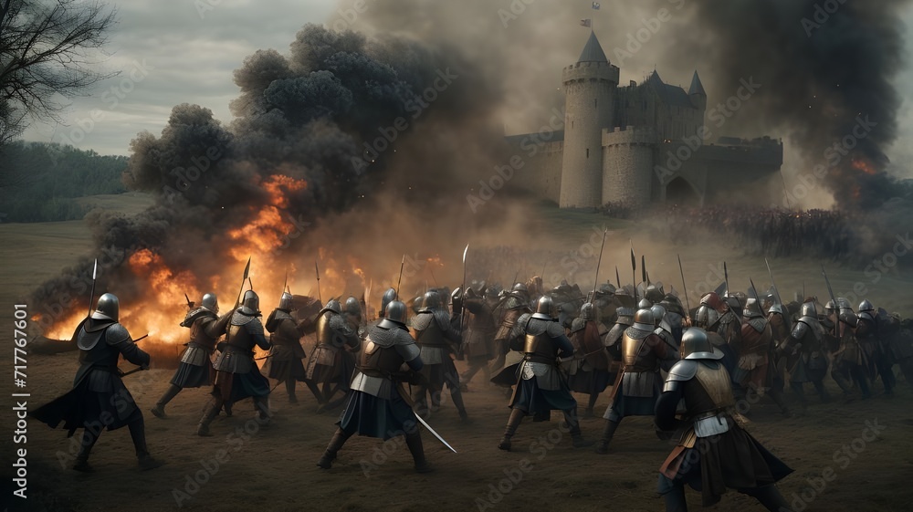 soldiers on the fire,soldiers in the battle,A book cover depicting battle between medieval forces in an epic fantasy settinggh