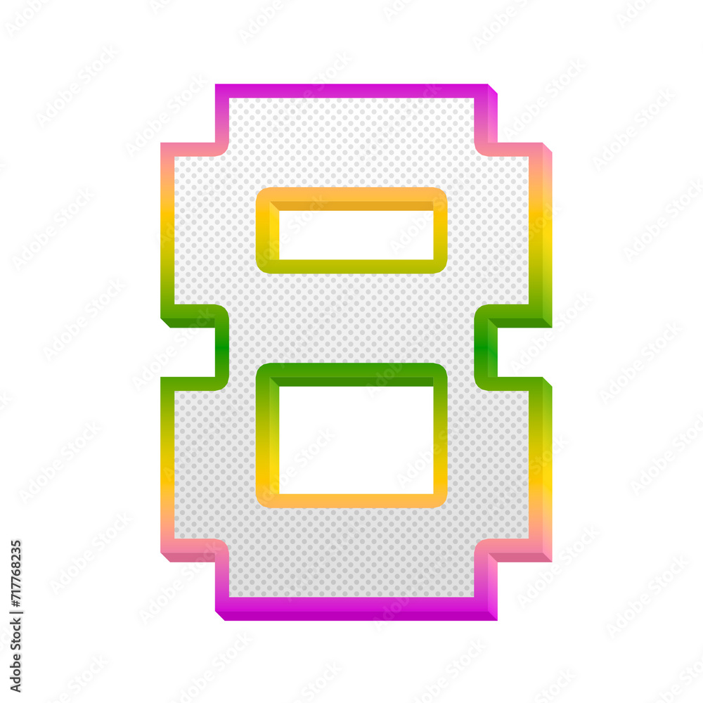 Gaming pop number 8 eight isolated on transparent background. This is a part of a set which also includes letters and symbols Gaming pop number 8 eight isolated on transparent background. This is a part of a set which also includes letters and symbols