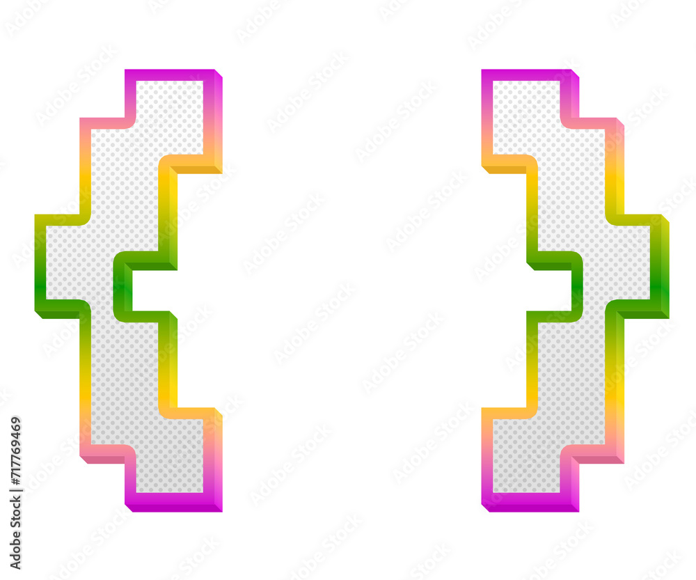 Obraz premium Curly brackets gaming pop symbol isolated on transparent background. This is a part of a set which also includes alphabet letters and numbers