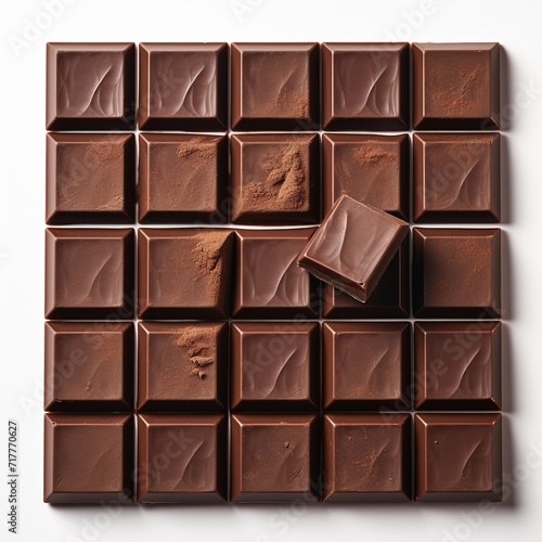 A pieces of Chocolate bar top view isolated on a white background
