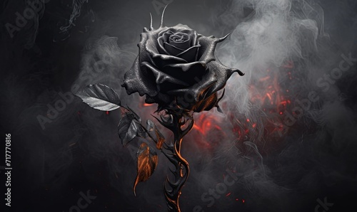 Fototapeta Naklejka Na Ścianę i Meble -  Black rose flame smoke on background. greeting card. presentation. advertisement. artwork design. copy text space.