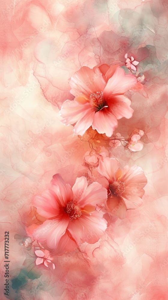 Watercolor festive background adorned with blooming flowers. 
