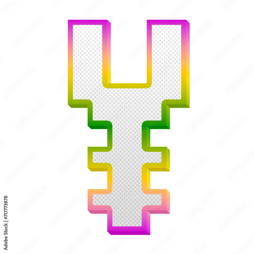 Yen ¥ gaming pop currency symbol isolated on transparent background. This is a part of a set which also includes alphabet letters, punctuation marks, and numbers Yen ¥ gaming pop currency symbol isolated on transparent background. This is a part of a set which also includes alphabet letters, punctuation marks, and numbers