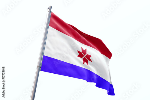 Mordovia flag waving isolated on white background