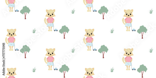 Seamless children's pattern with wolf cub. Printing on fabric and paper.
