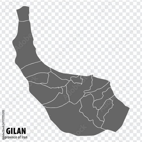 Blank map Gilan of Iran. High quality map Province of  Gilan with municipalities on transparent background for your web site design, logo, app, UI.  EPS10. photo