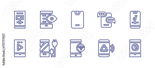 Smartphone line icon set. Editable stroke. Vector illustration. Containing smartphone, mobile phone, chat, nanotechnology.