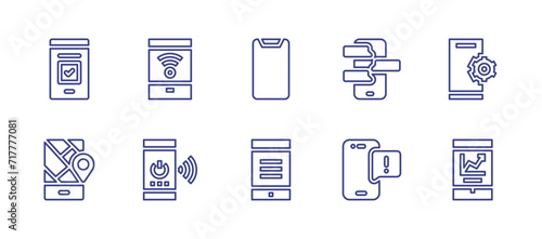 Smartphone line icon set. Editable stroke. Vector illustration. Containing smartphone, mobile, chat, warning.