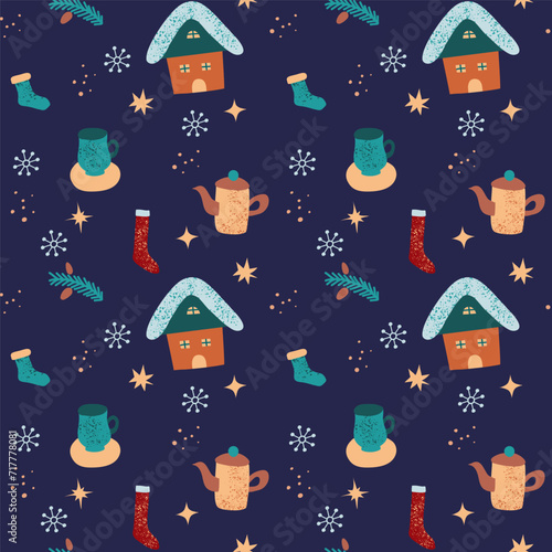 Home cozy seamless winter pattern