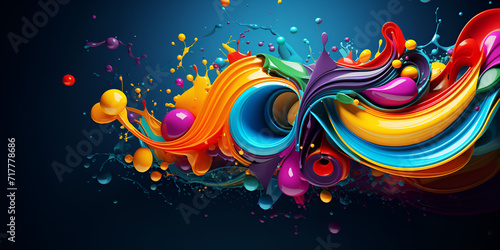 Spectacular Symphony  A Hyper-Detailed Illustration of a Colorful Splash of Paint Unleashed on a Profoundly Black Canvas