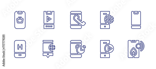 Smartphone line icon set. Editable stroke. Vector illustration. Containing smartphone, mobile, camera shutter, play button.
