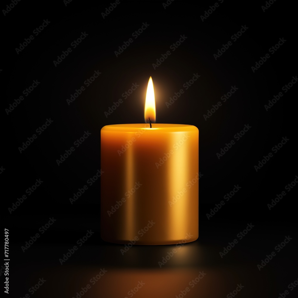A burning golden candle in front of a black background. generative AI A burning golden candle in front of a black background. generative AI