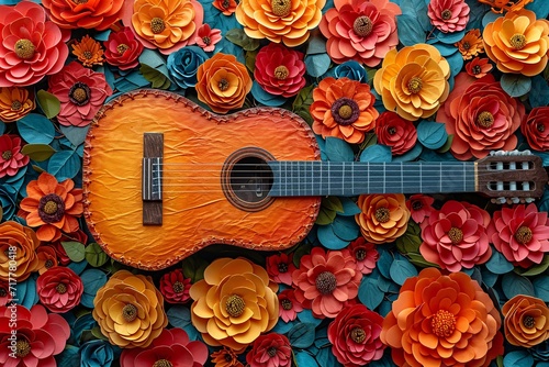 Flower Power Guitar Generative AI photo