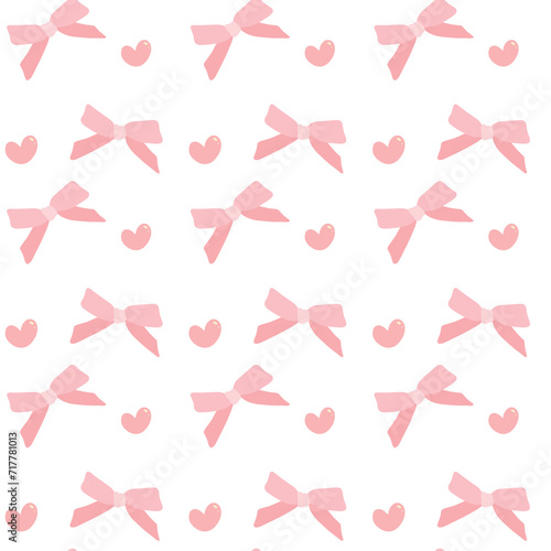 cute coquette pattern seamless pink ribbon bow isolated on white background
