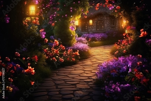 Glowing Garden Path: Create a pathway of lights leading to a cluster of flowers. © ToonArt