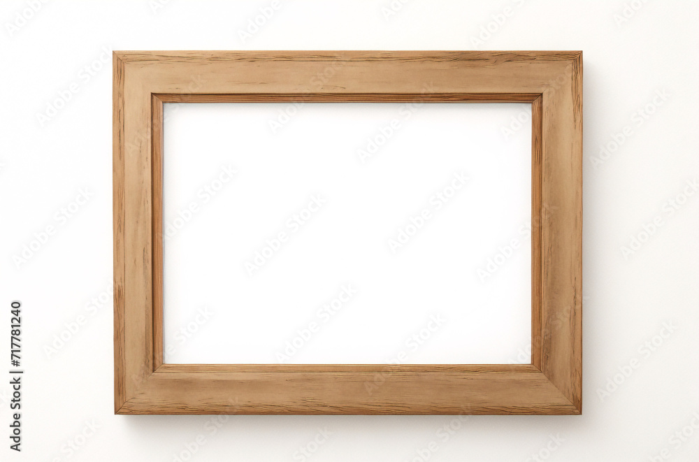 Marco vertical rectangular fino de madera clara colgado en una pared con textura blanca, plano, vista superior, ilustración 3D Marco vertical rectangular fino de madera clara colgado en una pared con textura blanca, plano, vista superior, ilustración 3D