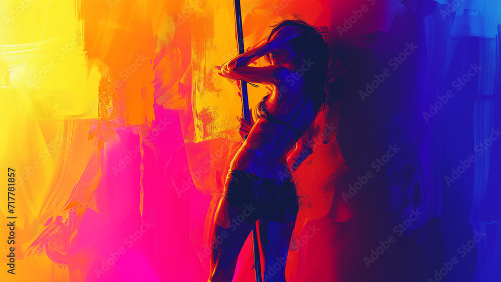Neon Luminescence: A Watercolor Rendition of a Pole Dancer Neon Luminescence: A Watercolor Rendition of a Pole Dancer