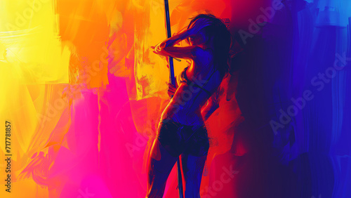 Neon Luminescence: A Watercolor Rendition of a Pole Dancer © 대연 김