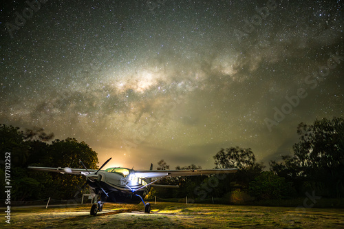 Light aircraft under milky way 2