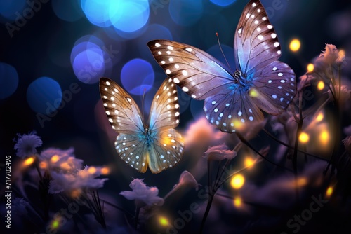 Ballet of Butterflies: Capture flowers with bokeh lights while butterflies dance around.