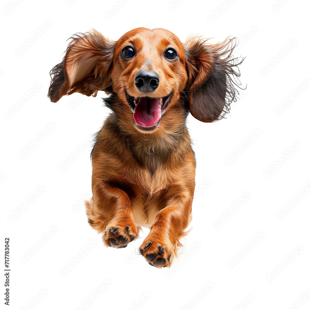 Dachshund Jumping Joyfully Isolated on Transparent or White Background, PNG