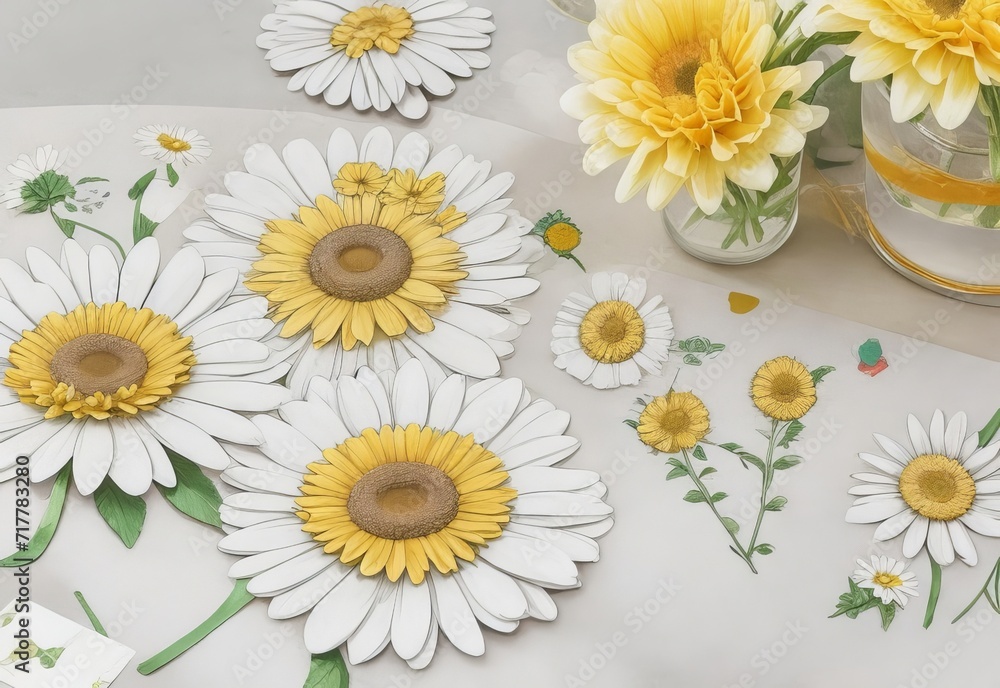 Fototapeta premium Handmade chrysanthemum flower elements,vector hand drawn flower decoration Yellow floral pattern 