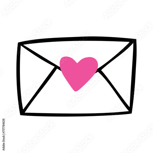 Logo del día de San Valentín. Mensaje de amor. Silueta de corazón en sobre cerrado para su uso en felicitaciones y tarjetas