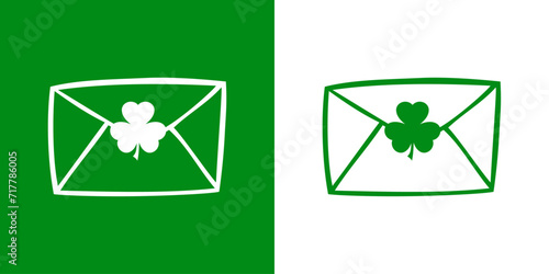 Día de San Patricio. Mensaje de suerte. Silueta de trébol en sobre cerrado para su uso en felicitaciones y tarjetas