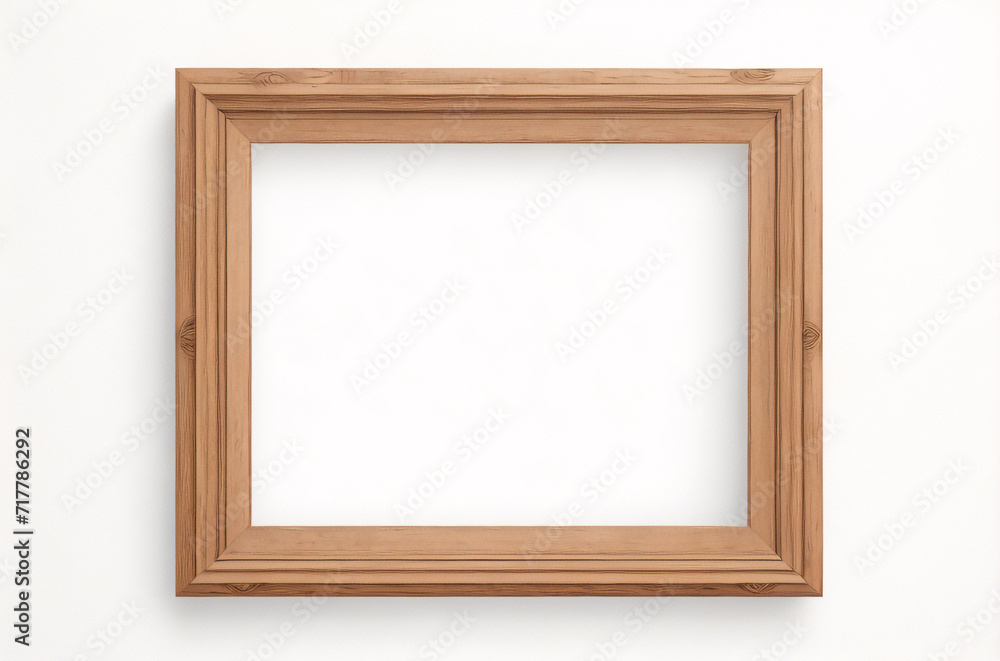 Marco vertical rectangular fino de madera clara colgado en una pared con textura blanca, plano, vista superior, ilustración 3D. Marco vertical rectangular fino de madera clara colgado en una pared con textura blanca, plano, vista superior, ilustración 3D.