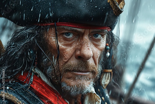 Pirate's Revenge: A Scallywag's Rage in the Rain Generative AI photo