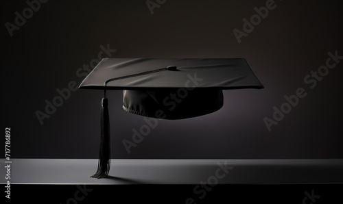 A black graduation cap in the photo on a black background. generative AI